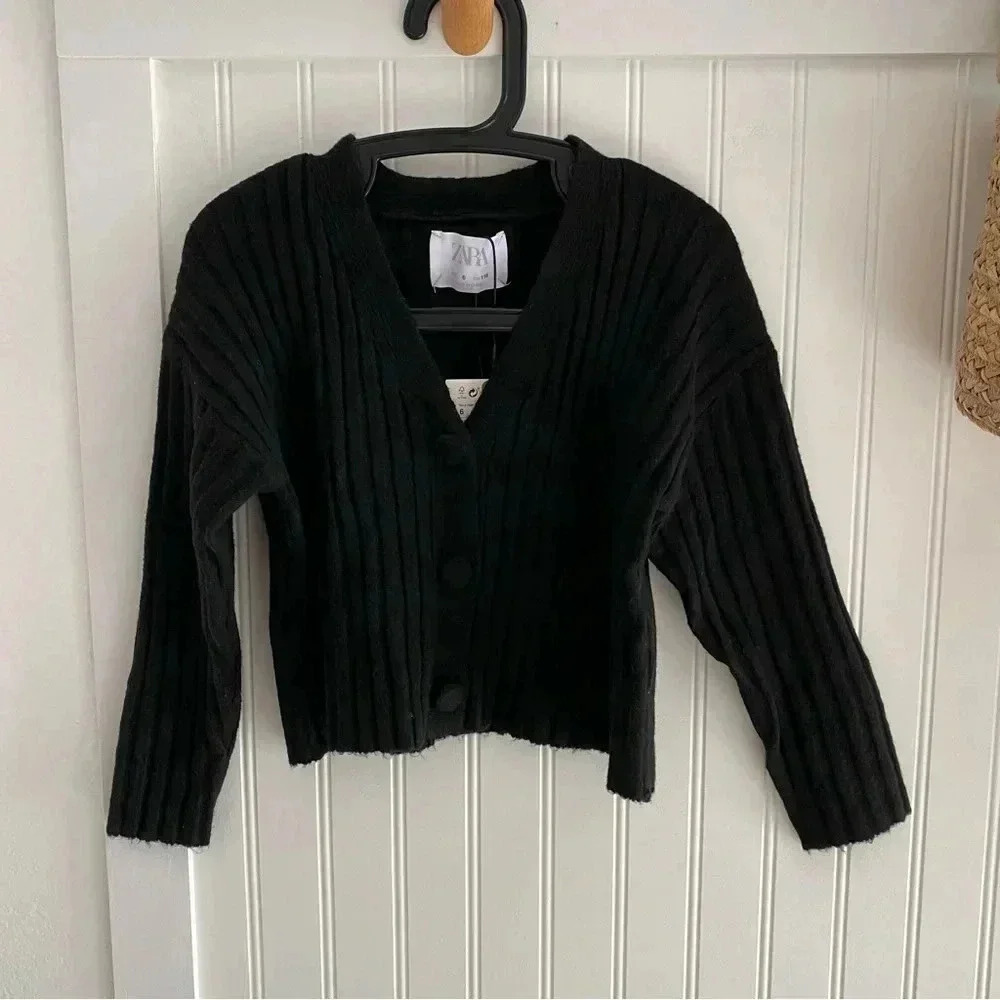 Zara Girls Black Cozy Soft Knit Button Front Cardigan 6Y NWT